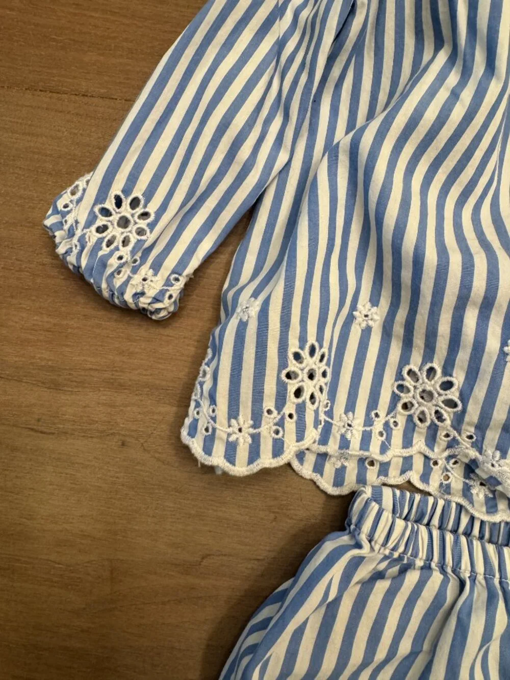 Ralph Lauren Baby Blue Striped Eyelet Top & Bloomer Set - 6 Months